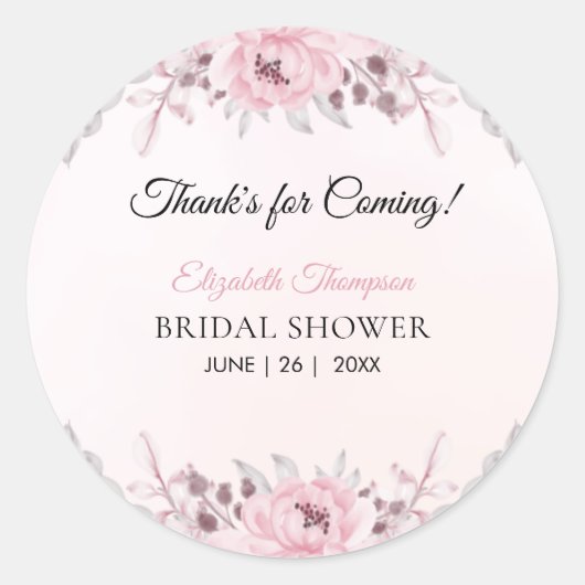 Sticker Rond Romantic Pink Floral Bridal Shower (Devant)