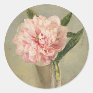 Sticker Rond Romantic soft pink peony in vase