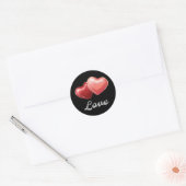 Sticker Rond Romantic Sparkling Red Hearts "Love" Glitter Desig (Enveloppe)