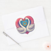 Sticker Rond Romantic Swans with Heart Shape, Wedding Ring (Enveloppe)
