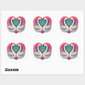 Sticker Rond Romantic Swans with Heart Shape, Wedding Ring (Feuille)