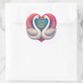 Sticker Rond Romantic Swans with Heart Shape, Wedding Ring (Sac)