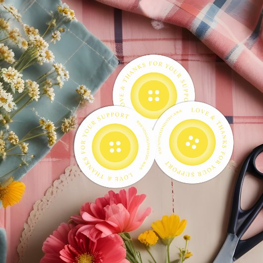 Sticker Rond Romantic Yellow Button Love & Thank
