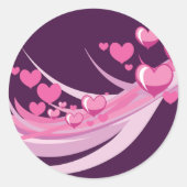 Sticker Rond Romantique Abstrait Coeurs Rose Design Sur Violet (Devant)