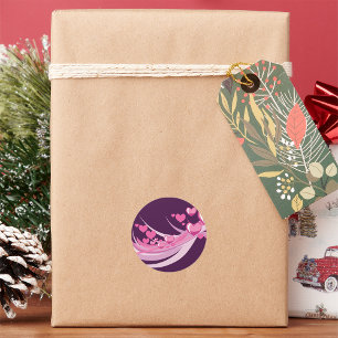 Sticker Rond Romantique Abstrait Coeurs Rose Design Sur Violet