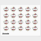 Sticker Rond Romantique aquarelle rose floral rouge bordeaux (Feuille)