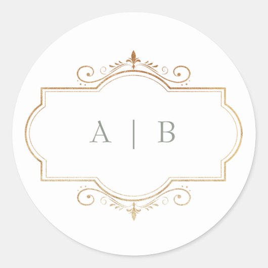 Sticker Rond romantique classique or monogramme sauge vert mari (Devant)