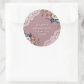 Sticker Rond Romantique Dusty bleu Dusty Rose Fleurs Mariage (Sac)