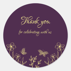 Sticker Rond Romantique élégant or fleur violet mariage
