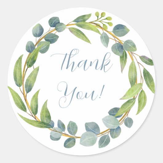 Sticker Rond Romantique feuille verte florale aquarelle carte d (Devant)