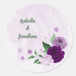 Sticker Rond Romantique fleurs violet vert mariage