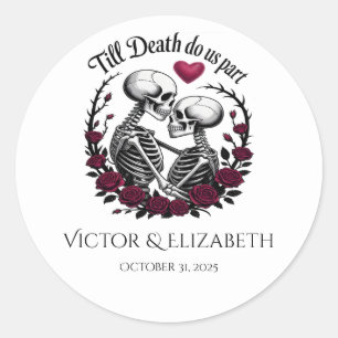 Sticker Rond Romantique jusqu'à la mort Do us part squelette Ma