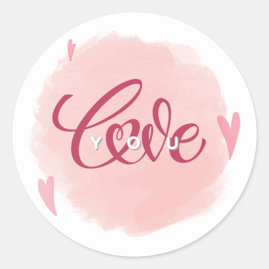 Sticker rond romantique "Love You" (Devant)