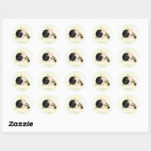Sticker Rond Romantique noir & rose fleurs or mariage (Feuille)