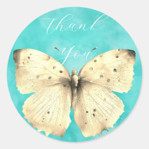 Sticker Rond Romantique papillon bleu clair merci