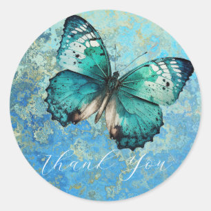 Sticker Rond Romantique papillon bleu merci