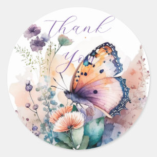 Sticker Rond Romantique papillon d'été merci