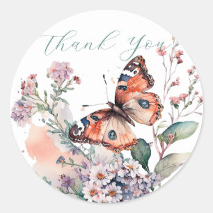 Sticker Rond Romantique papillon orange merci