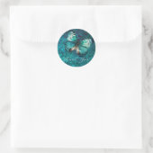 Sticker Rond Romantique papillon vert merci (Sac)