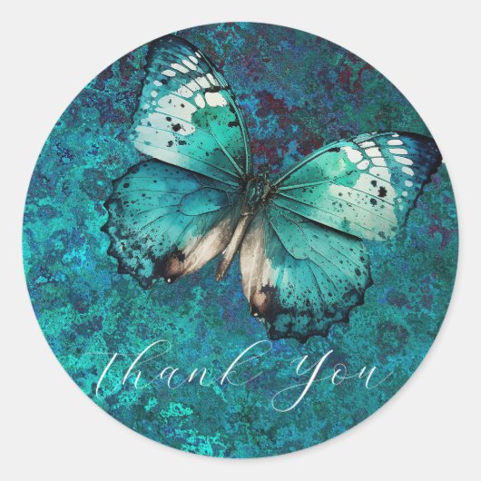 Sticker Rond Romantique papillon vert merci (Devant)