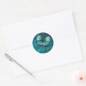Sticker Rond Romantique papillon vert merci (Enveloppe)