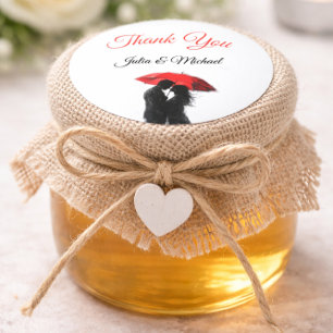 Sticker Rond Romantique Parisien Parapluie Rouge Love Silhouett