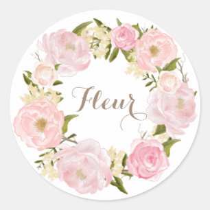 Sticker Rond Romantique Peonies roses Wreath Personnalisé