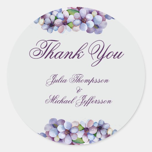 Sticker Rond Romantique Poétique Lilac Aquarelle Mariage Floral (Devant)