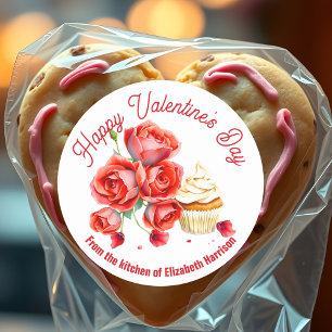 Sticker Rond Romantique Red Roses Cupcake Saint Valentin Cuisso