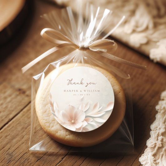 Sticker Rond Romantique rose mariage floral merci