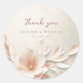 Sticker Rond Romantique rose mariage floral merci (Devant)