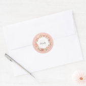 Sticker Rond Romantique rose pointillé Rose Floral Nom Monogram (Enveloppe)