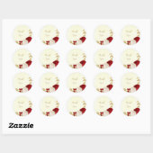 Sticker Rond Romantique rouge foncé & fleurs blanches or mariag (Feuille)