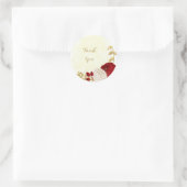 Sticker Rond Romantique rouge foncé & fleurs blanches or mariag (Sac)