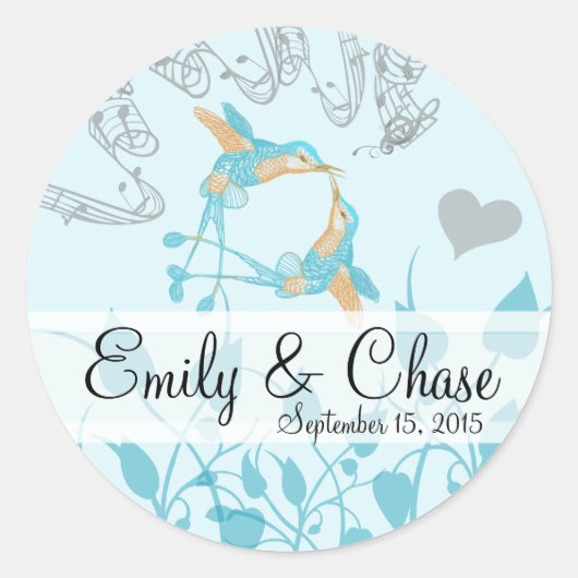 Sticker Rond Romantique rustique Colibri Kiss Amour OiseauMaria (Devant)