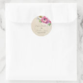 Sticker Rond Romantique Rustique rose & blanc Ranunculus (Sac)