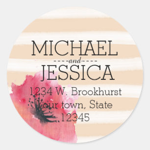 Sticker Rond Romantique Simple Stripes Adresse florale