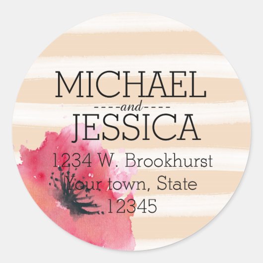 Sticker Rond Romantique Simple Stripes Adresse florale (Devant)