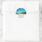 Sticker Rond Romantique Turquoise Tropical Beach Mariage Merci (Sac)