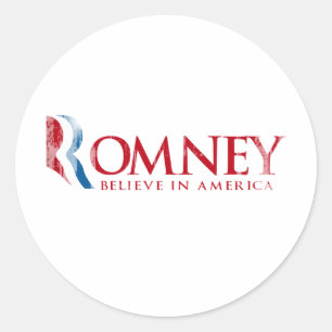 Sticker Rond Romney - croyez à l'Amérique (rouge)