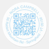 Sticker Rond Rond QR Code Cercle Frame Nom Adresse Bébé Bleu (Devant)