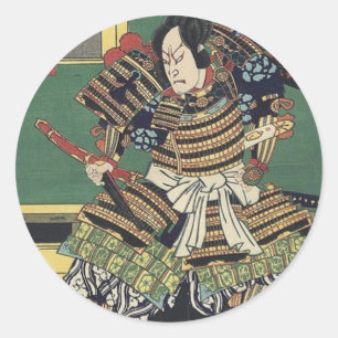Sticker Rond ronin knight japonais ukiyo-e samurai guerrier