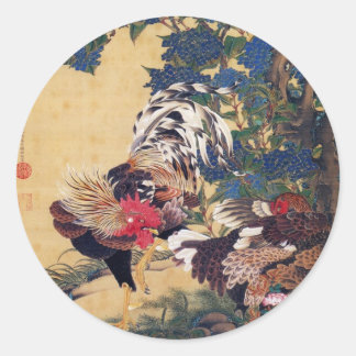 Sticker Rond Rooster and Hen