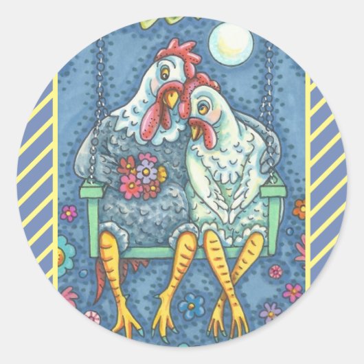 STICKER ROND ROOSTER & HEN LOVERS, BÂTIMENTS EN POULET FEUILLE (Devant)