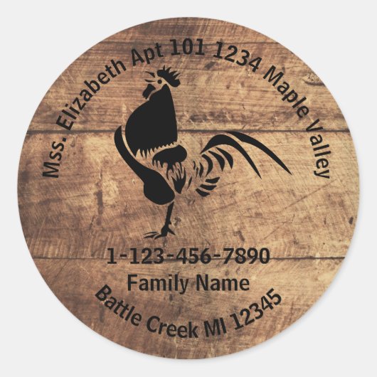 Sticker Rond Rooster Silhouette Famille Adresse Domicile (Devant)