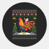 Sticker Rond Rooster Ugly Xmas Gift Santa Riding Rooster Christ (Devant)