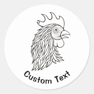 Sticker Rond Rooster's Head Line Art