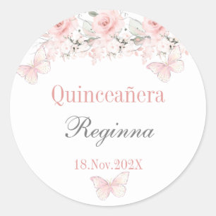 Sticker Rond Rosa florale de Quinceañera
