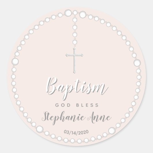 Sticker Rond Rosaire du baptême sur rose (Devant)