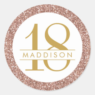 Sticker Rond Rose 18e anniversaire Custom Age Nom Rose Gold Fav